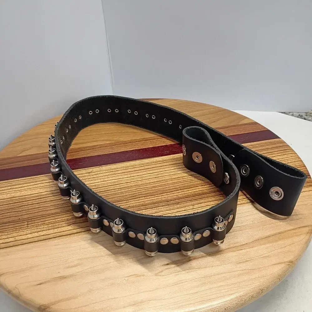 Funk Plus Black Leather Bullet Belt Punk Goth Rock Biker Heavy Metal USA Sz. 30+